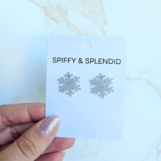 Snowflake Studs - Silver Glitter