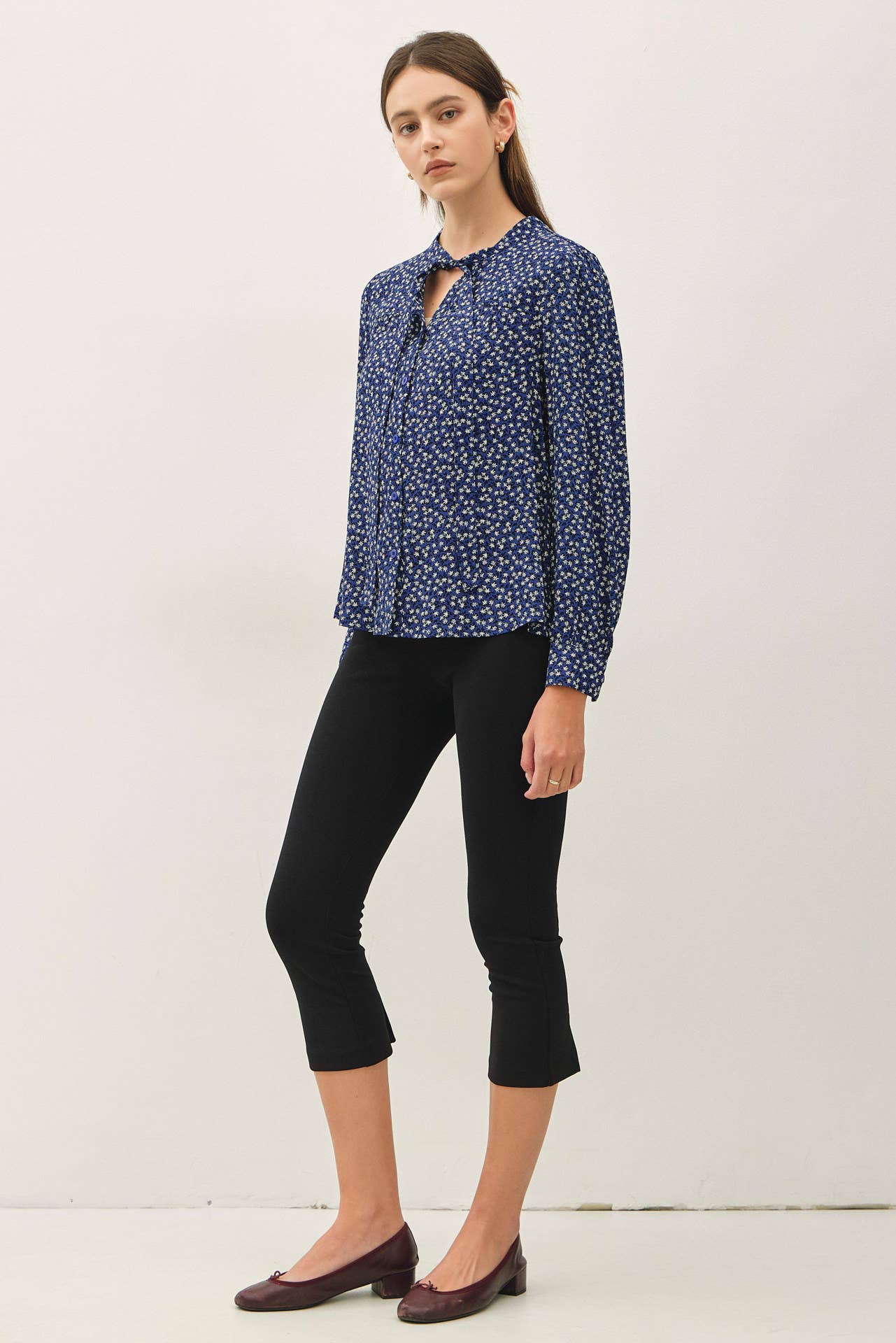 Deep Navy Ditsy Floral Blouse