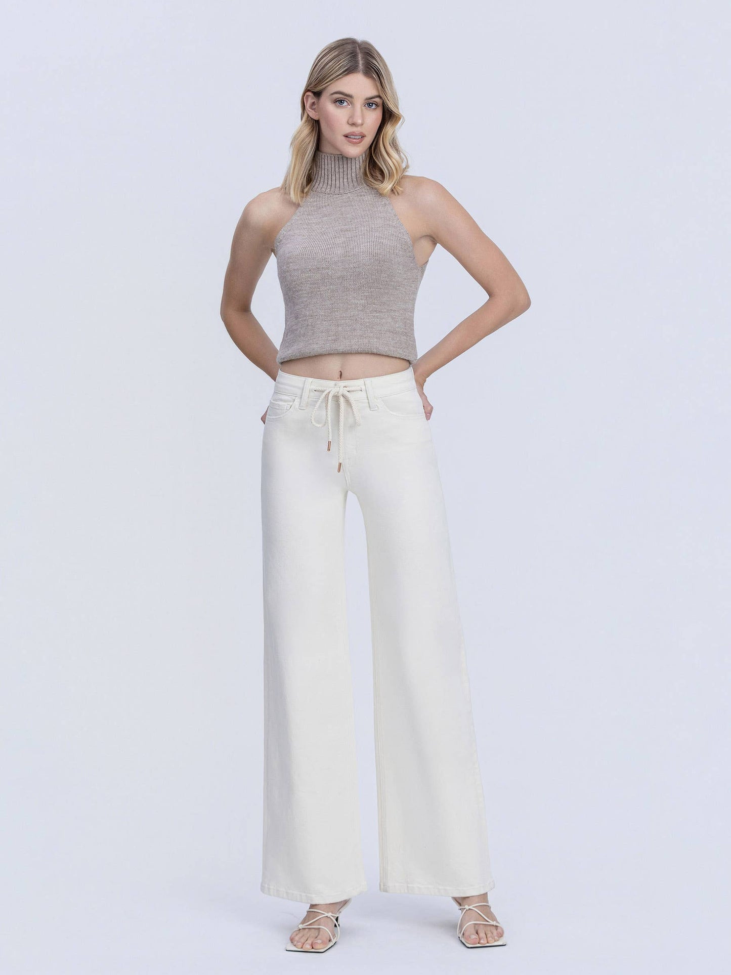 VERVET - Olivia Natural Drawstring Wide Leg Jean