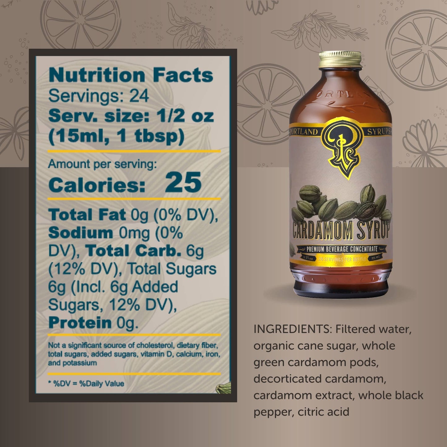 Cardamom Syrup - Cocktail / Mocktail Drink Mix / Coffee Mixer