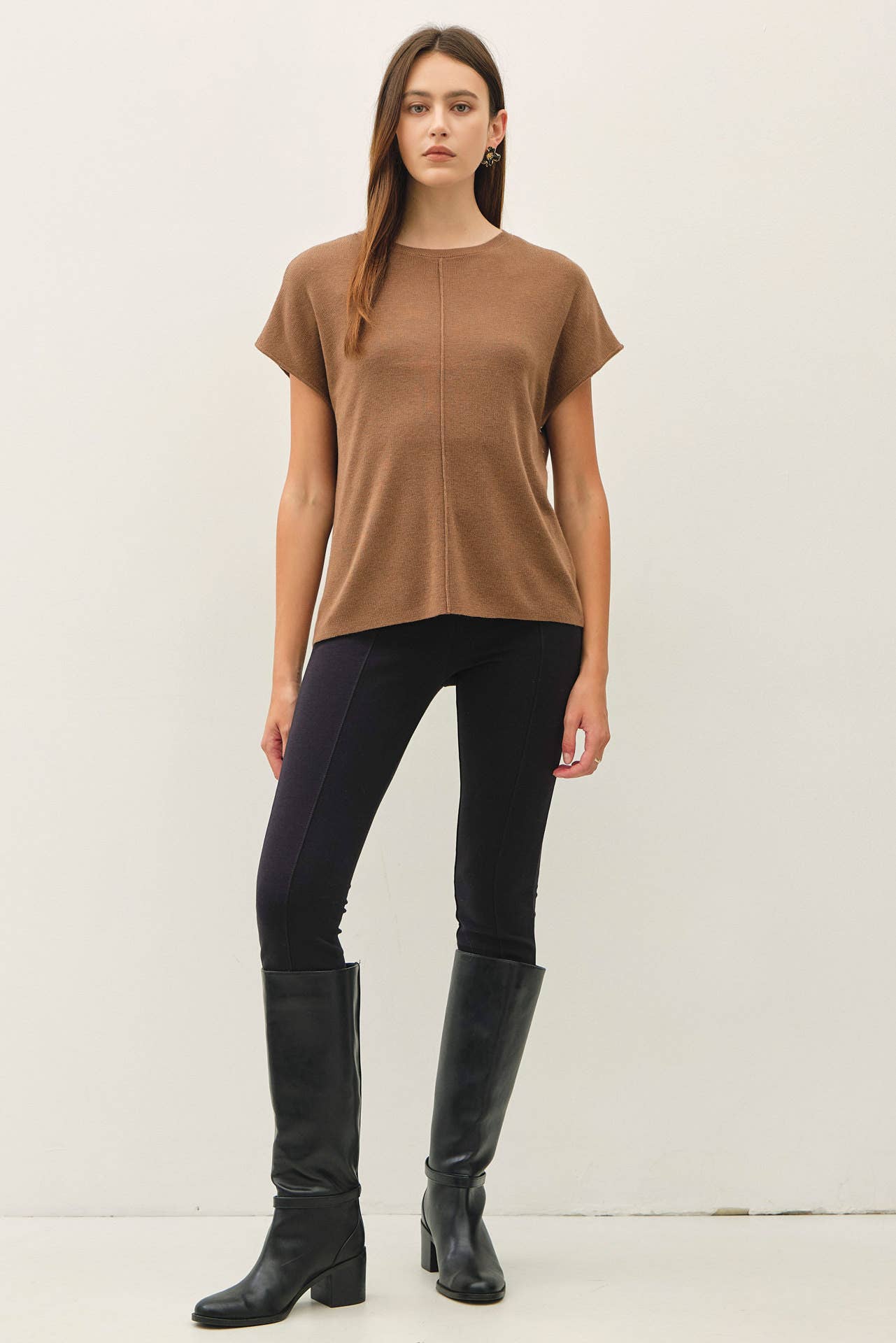 Wool Blended Cap Sleeve Sweater Top