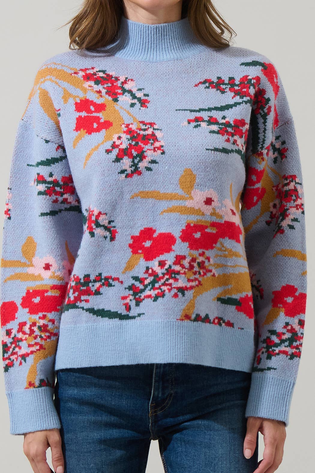 Icy Floral Mock Neck Sweater