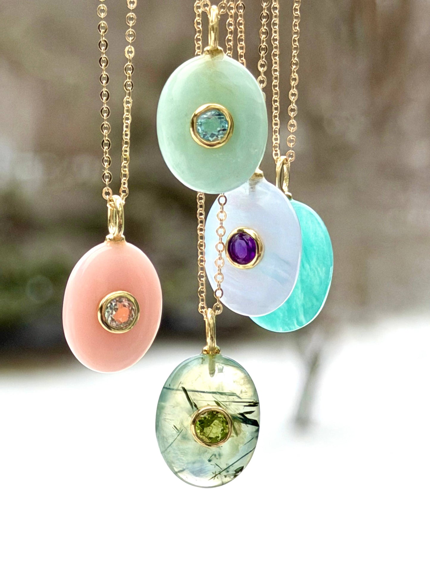 Oval Charm Cable Necklace - Lace Agate & Amethyst