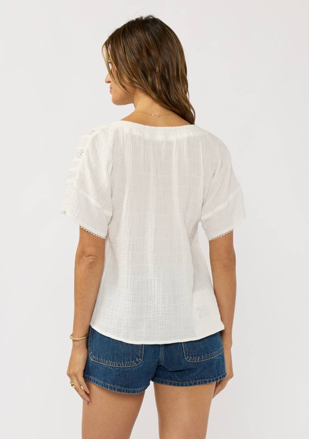 Ceci Lace Trim Gauze Top