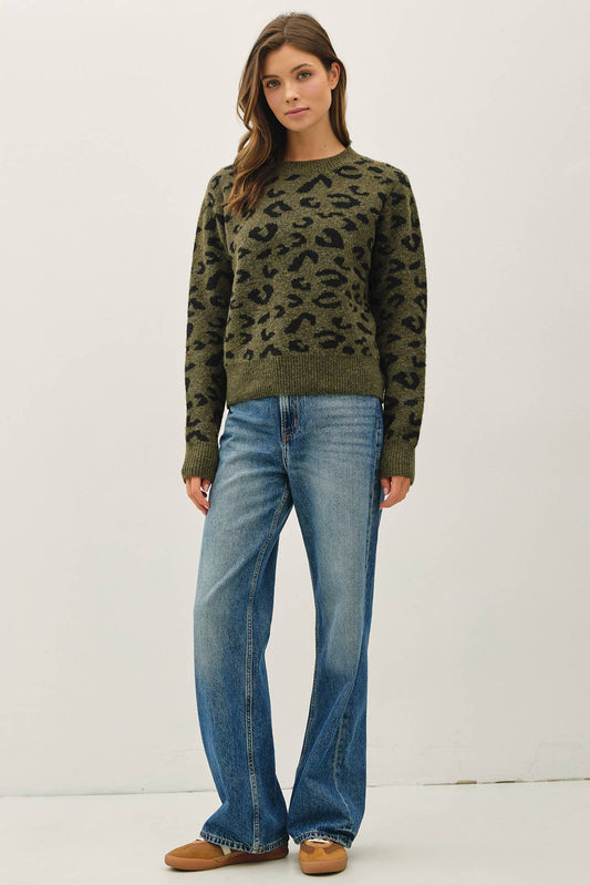 Olive Jacquard Leopard Sweater