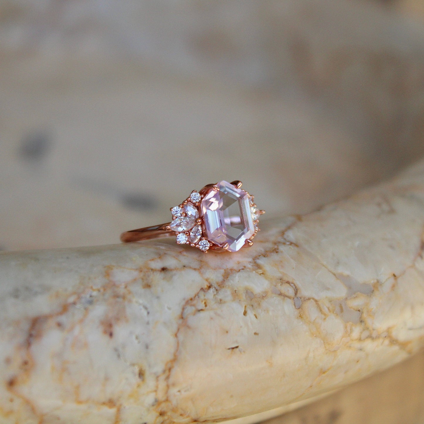 Lavender Quartz Hexagon Floral Ring