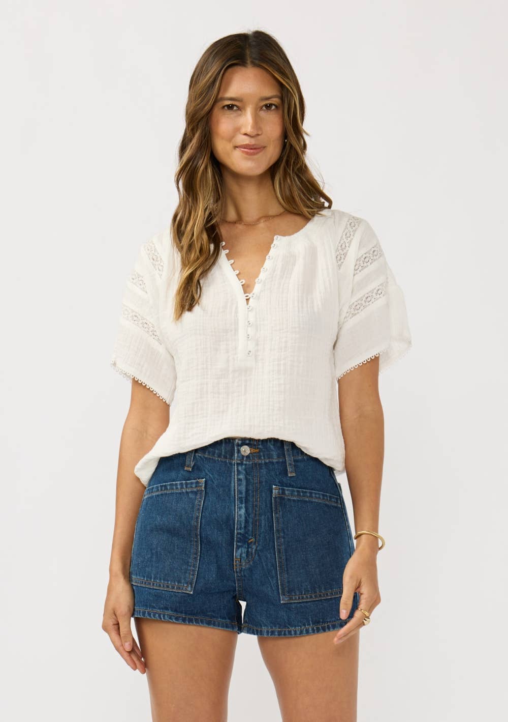 Ceci Lace Trim Gauze Top