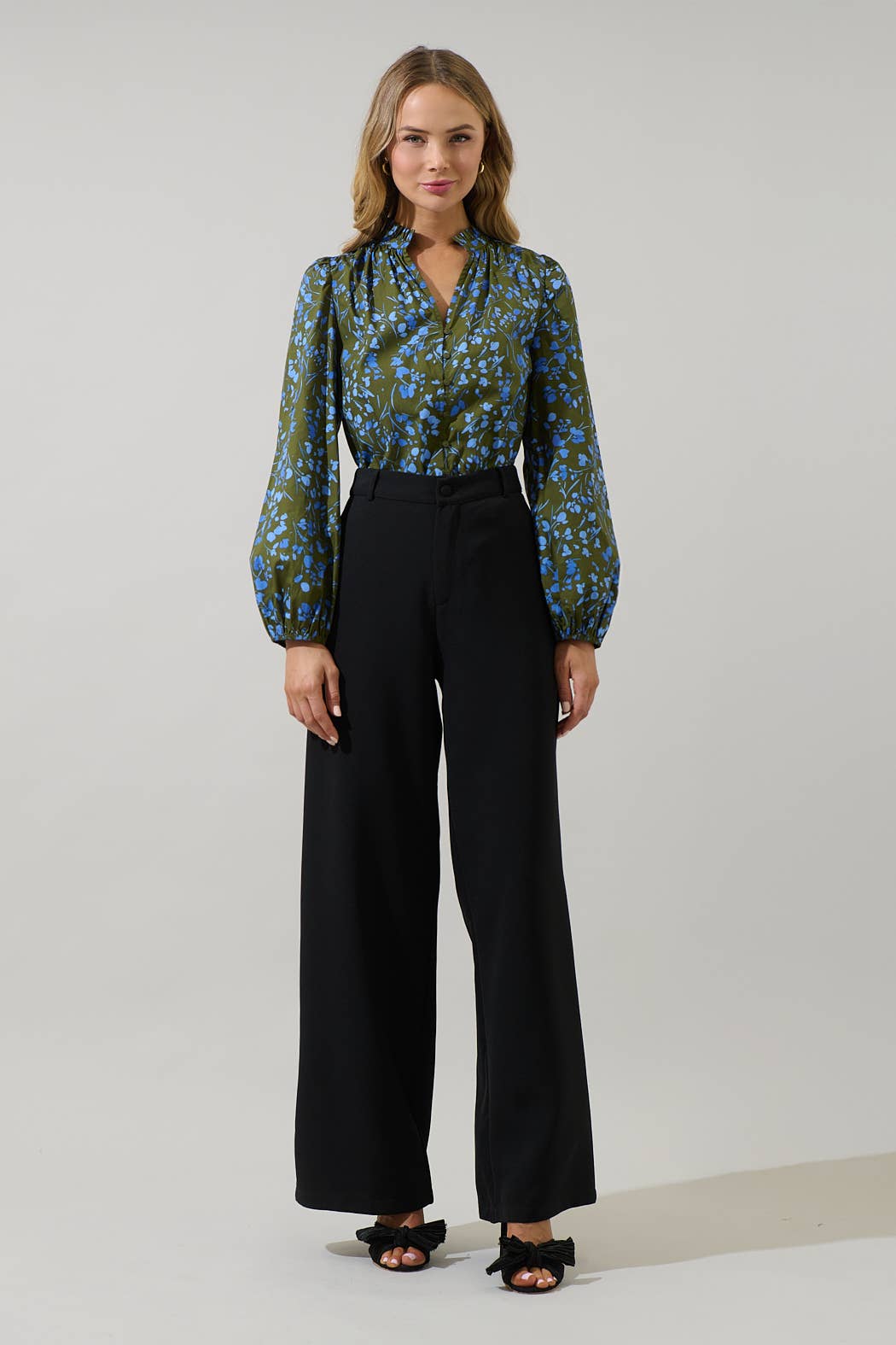 Olive & Blue Ruffle Blouse