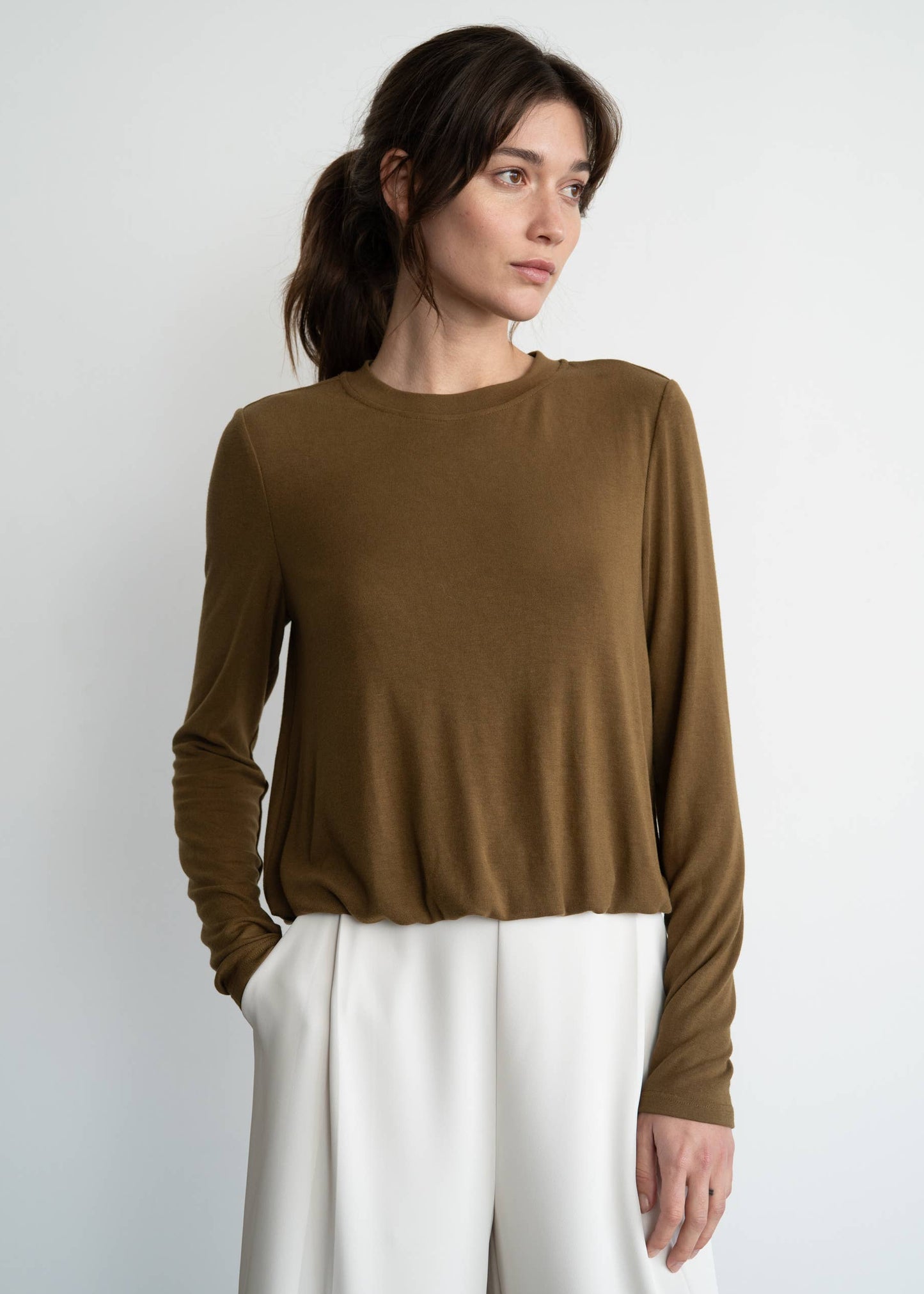 Bubble Hem Long Sleeve Top