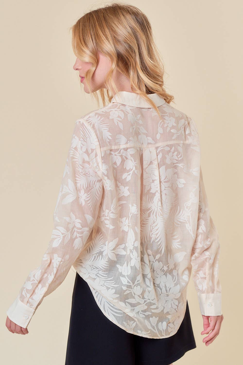 Floral Sheer Jacquard Button Up