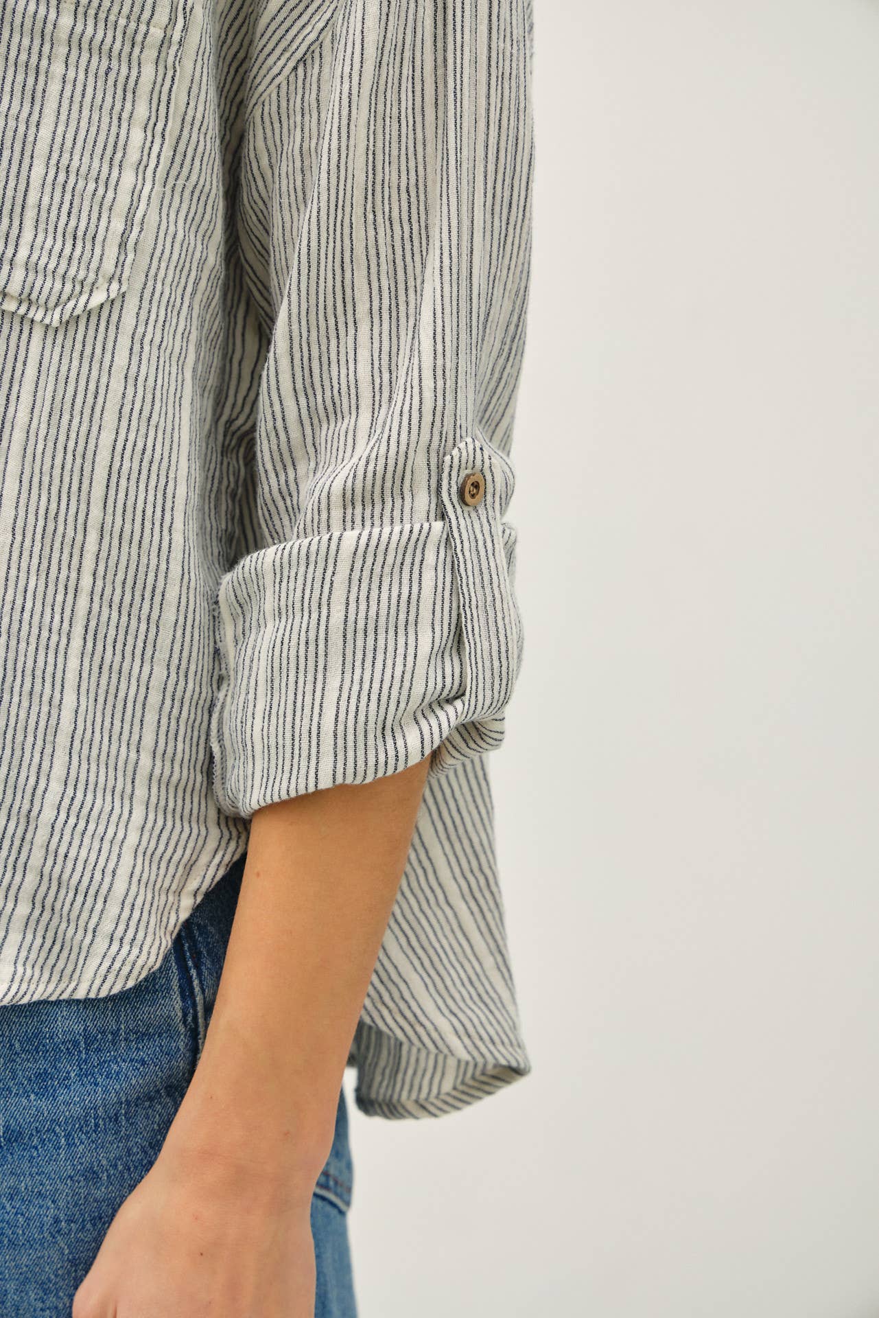 Striped Cotton Gauze Button Up