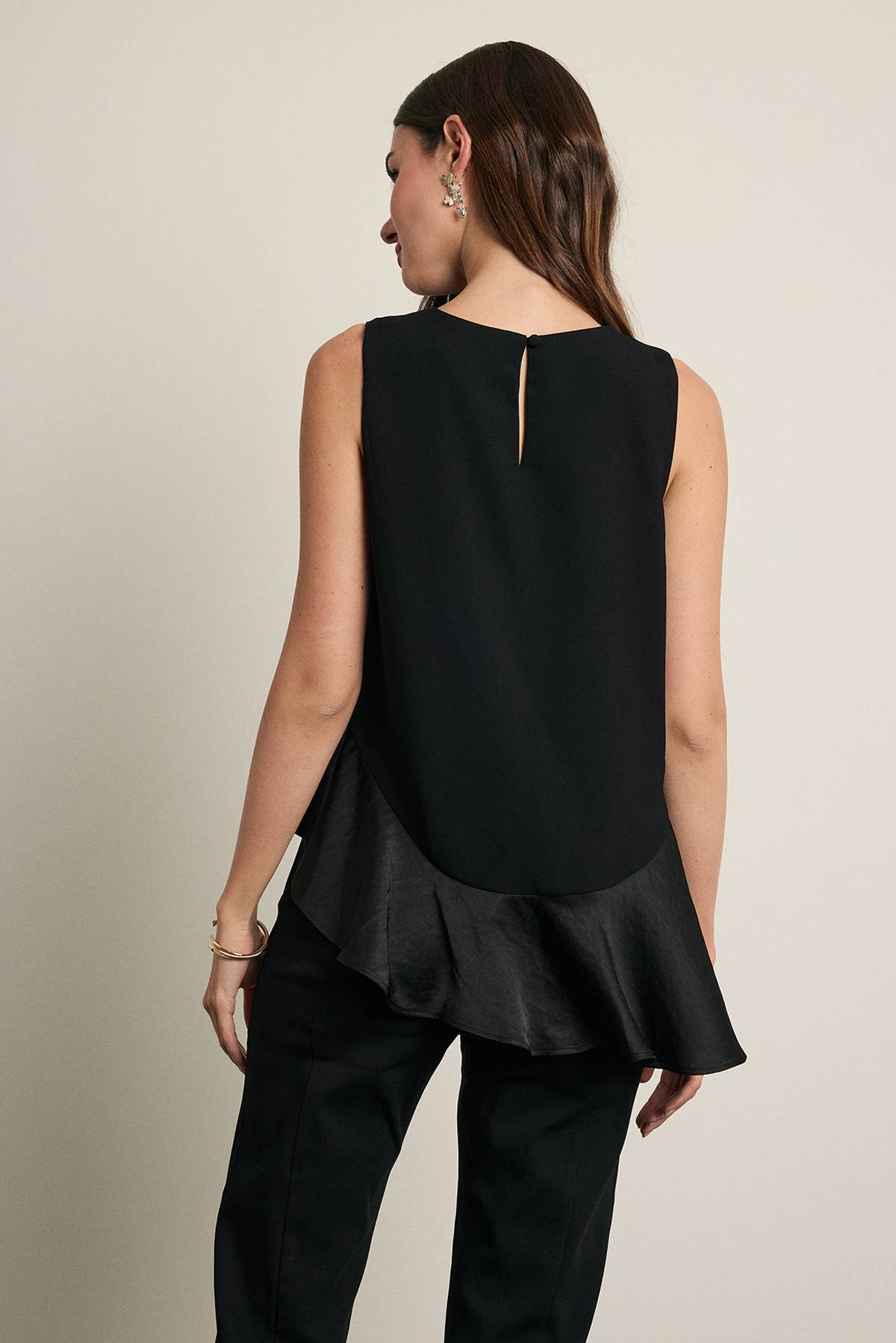 Asymmetrical Satin Ruffle Hem Sleeveless Top
