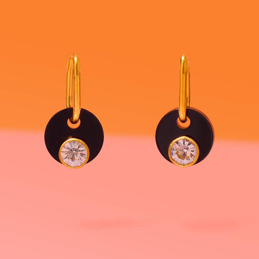 Deco Glam Medallion Hoops - Black