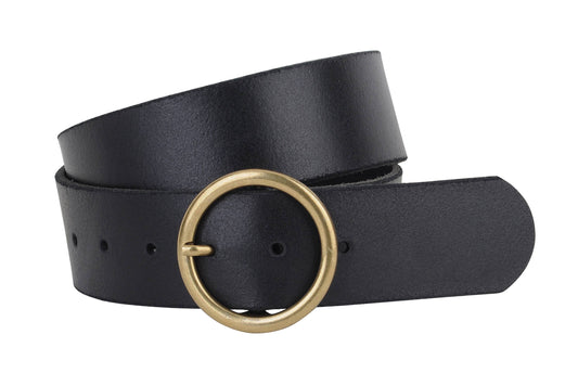 Circle Buckle Wide Leather Belt