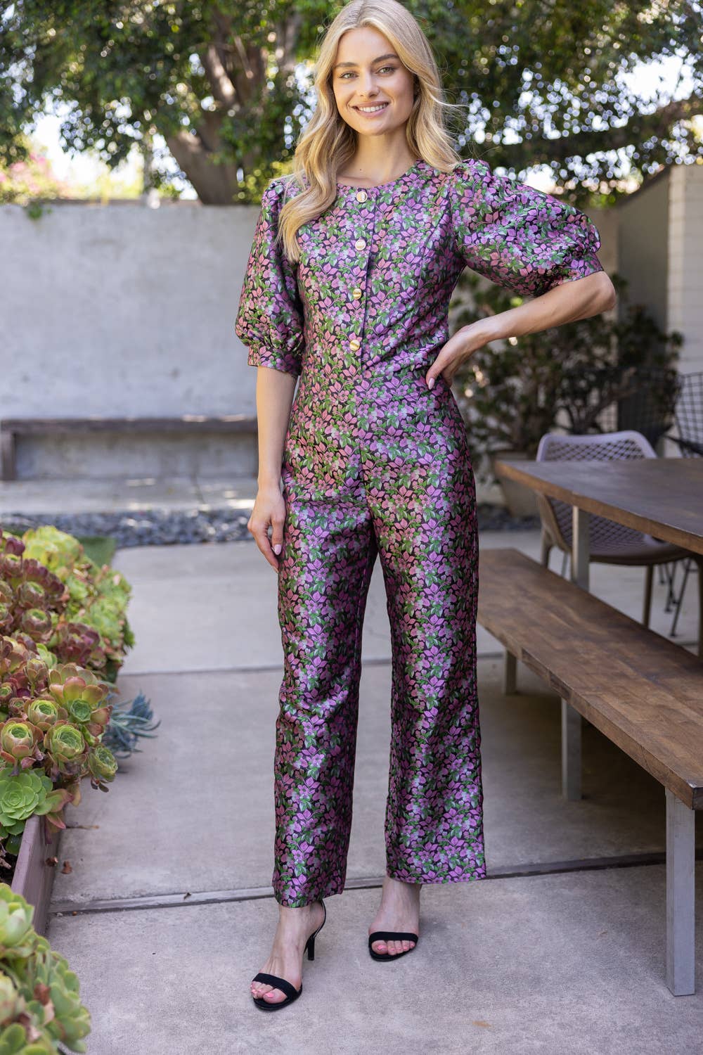 Floral Jacquard Straight Leg Pants