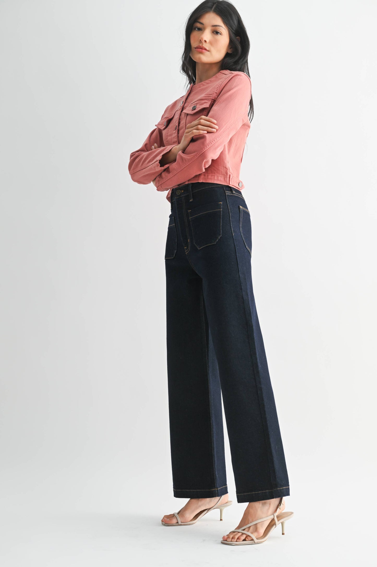 JUST BLACK DENIM - Super Dark Patch Pocket Wide Leg
