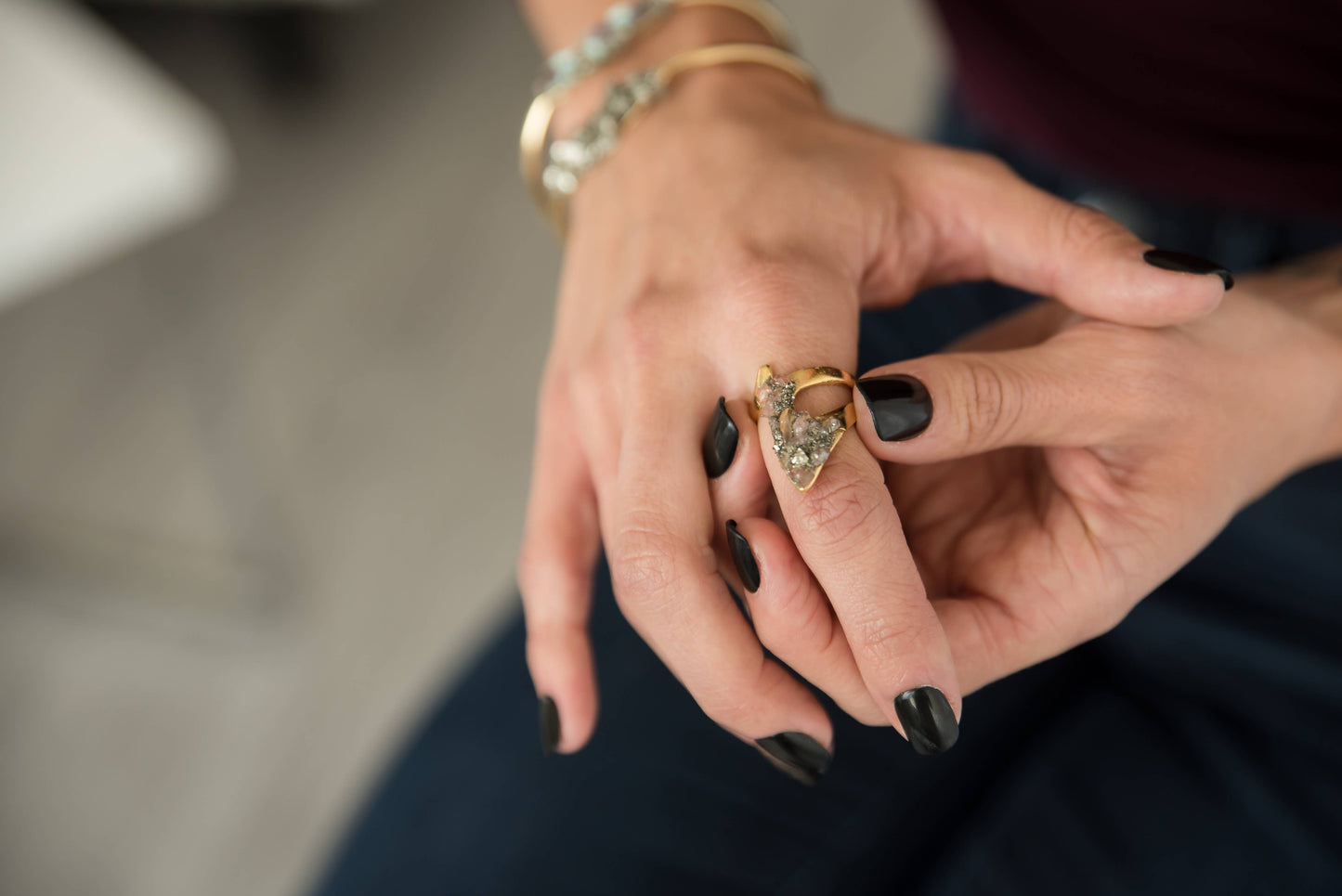 Adjustable Pyrite Quartz Ring