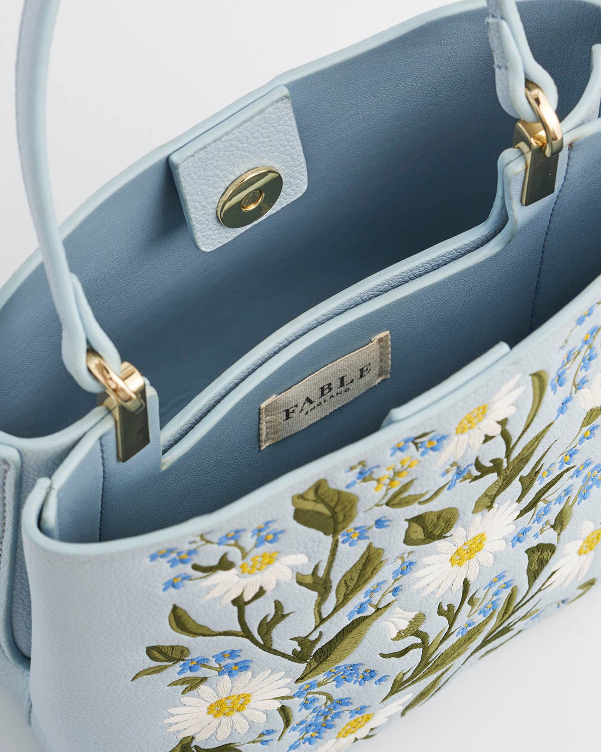 Forget Me Not Blue Embroidered Bucket Bag