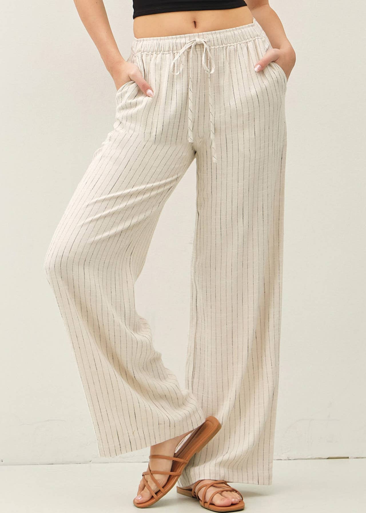 Striped Linen Wide Leg Pants