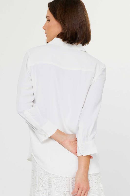 3/4 Sleeve Button Down Shirt - White
