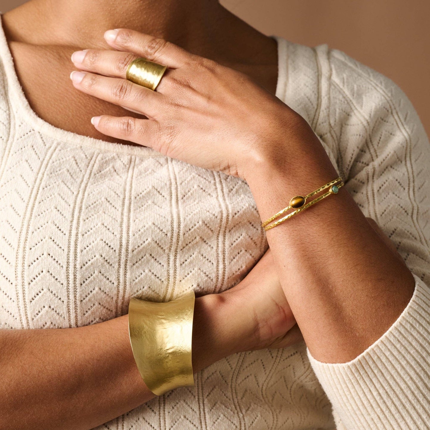 Diva Hammered Brass Cuff Ring