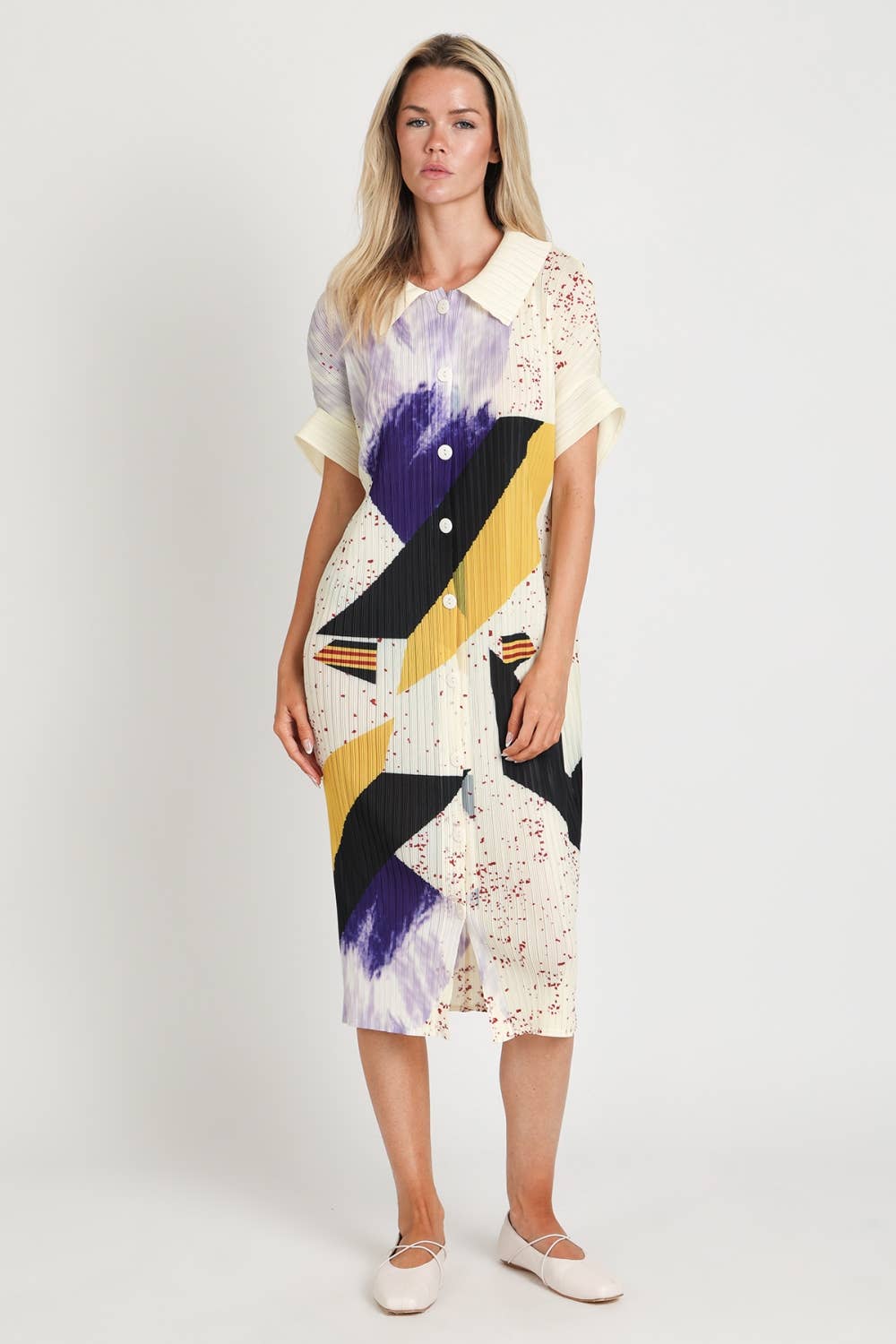 Modern Abstract Button Down Midi Dress
