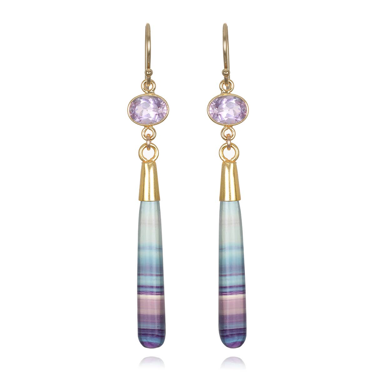 Gem Drop Earring - Fluorite & Pink Amethyst