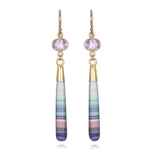 Gem Drop Earring - Fluorite & Pink Amethyst
