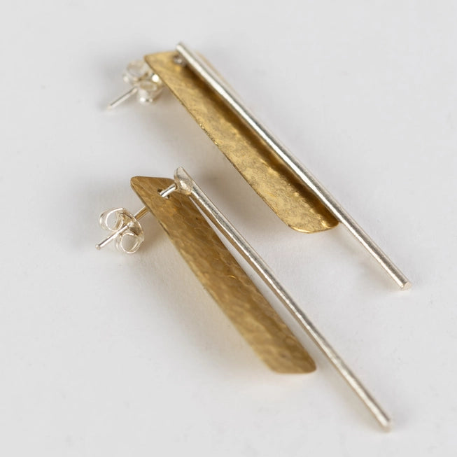 Silver Brass Bar Drop Earrings - Convertible