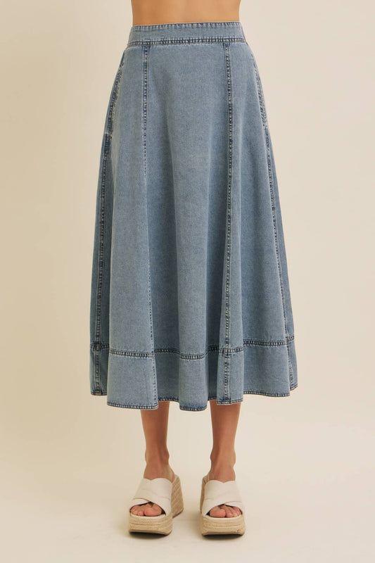 Stitched Denim Midi Skirt