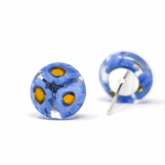Blue Flowers Glass Stud Earrings
