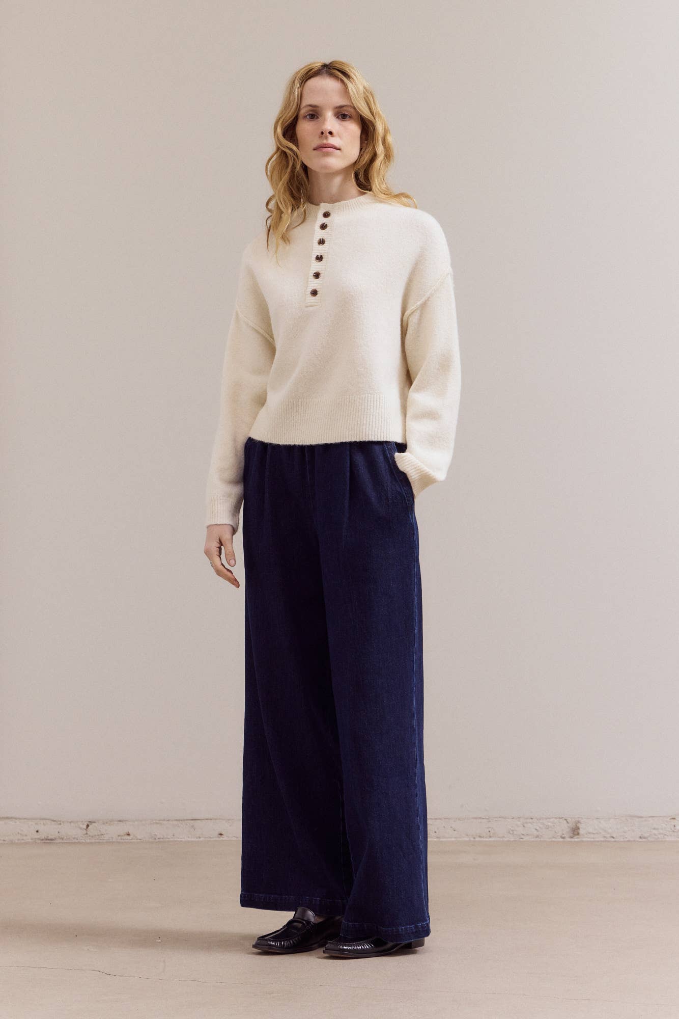 Half Button Down Sweater - Ivory