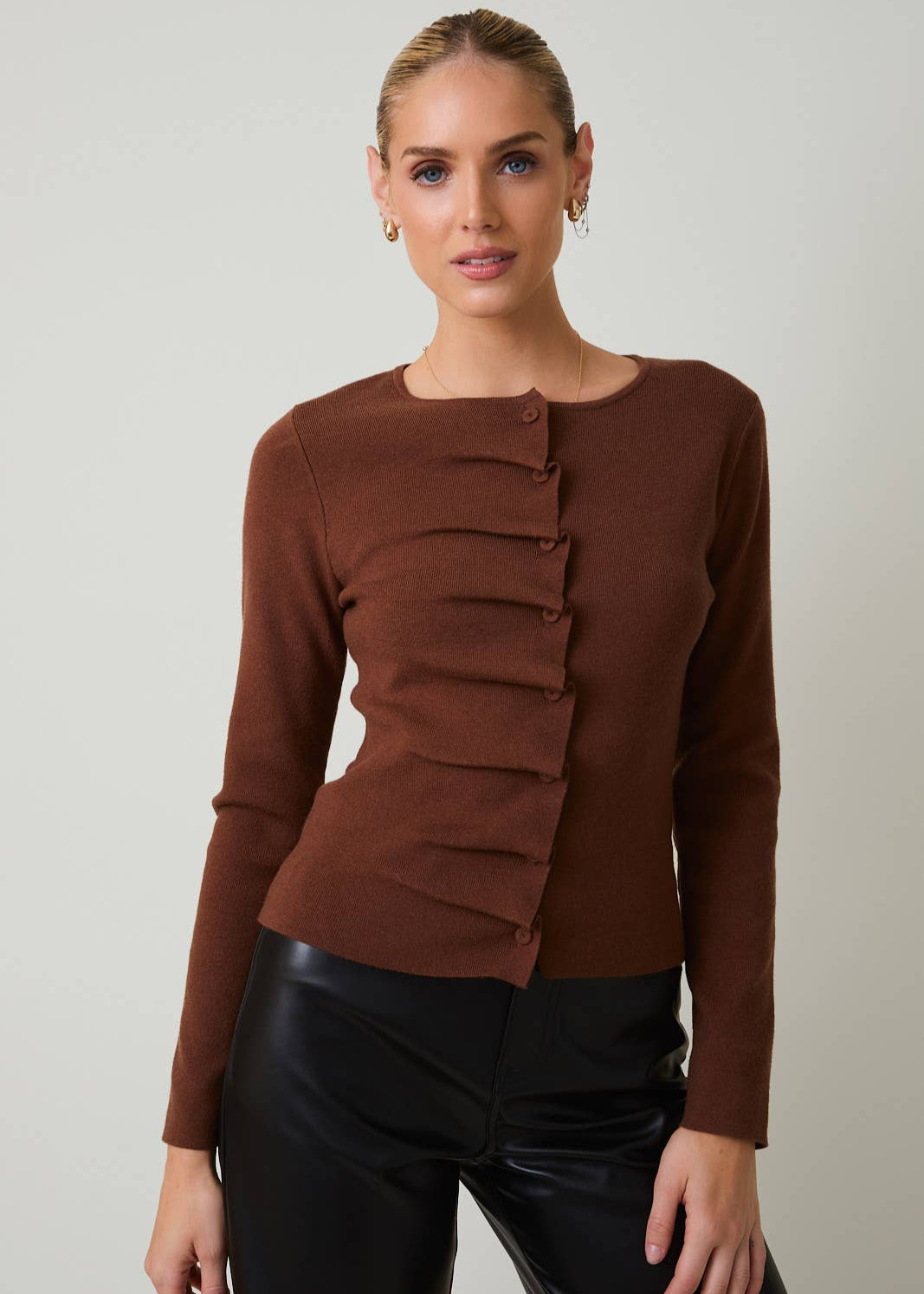 Crew Neck Pleated Sweater Top