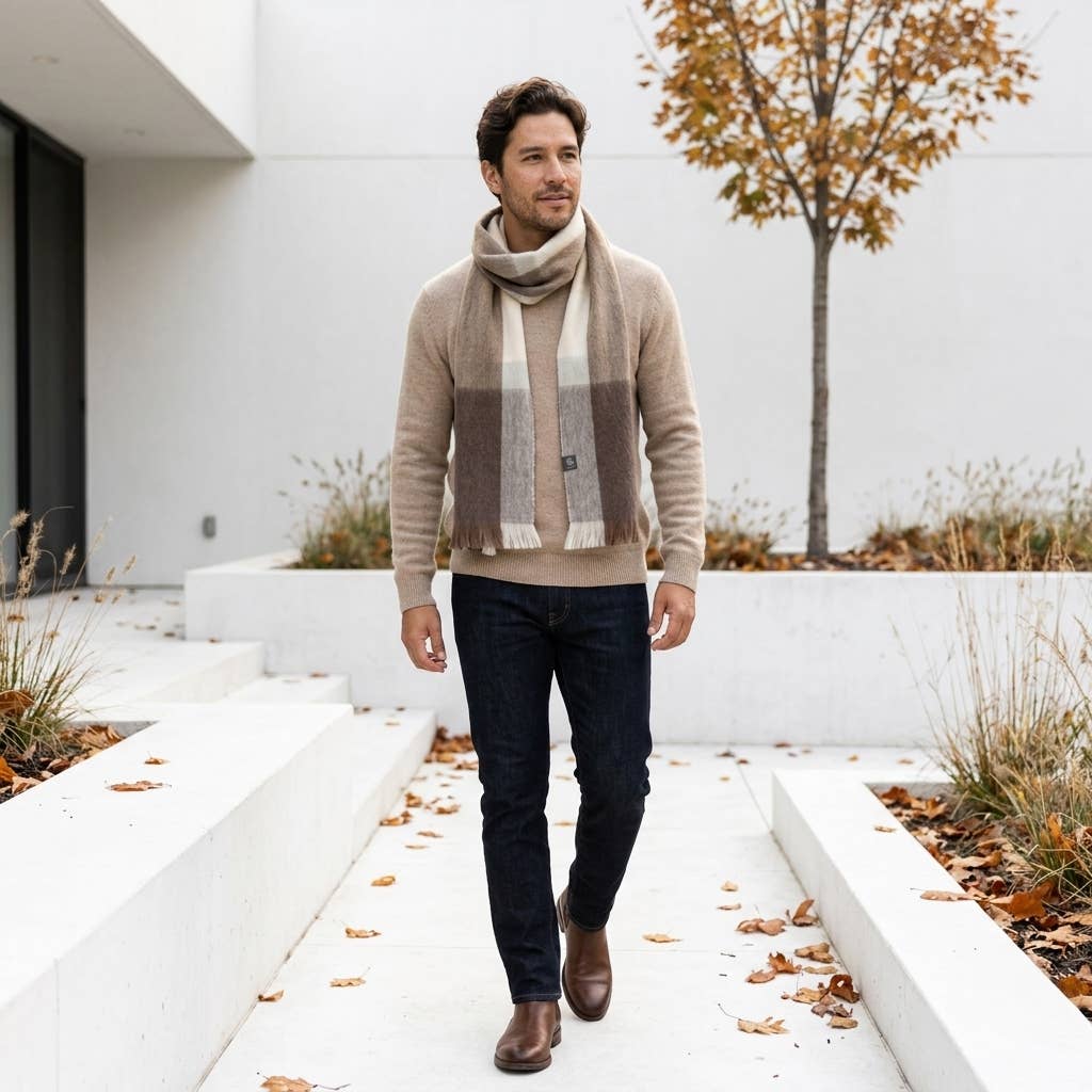Alpaca Plaid Scarf - Salt Flat