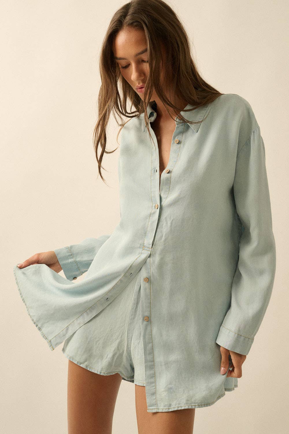 Tencel Button-Up Shirt Romper