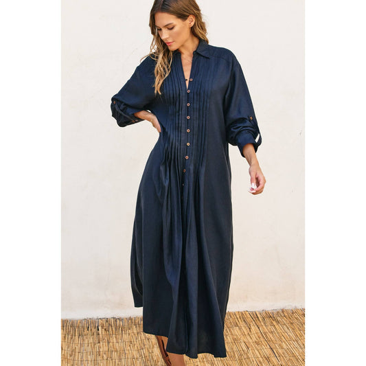 Pleated Longline Shirt Dress