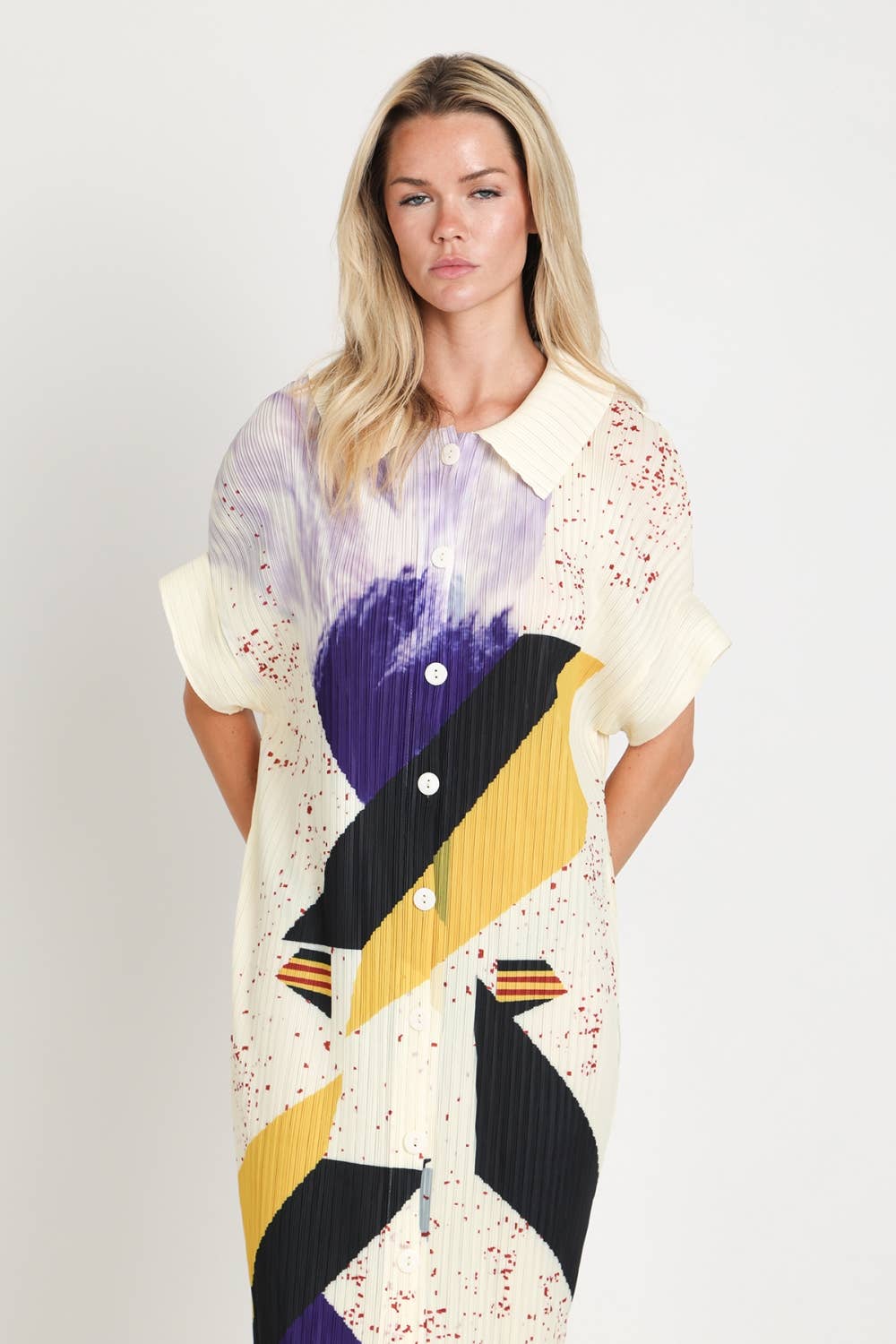 Modern Abstract Button Down Midi Dress