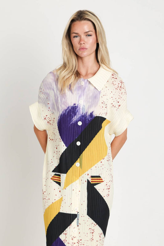 Modern Abstract Button Down Midi Dress