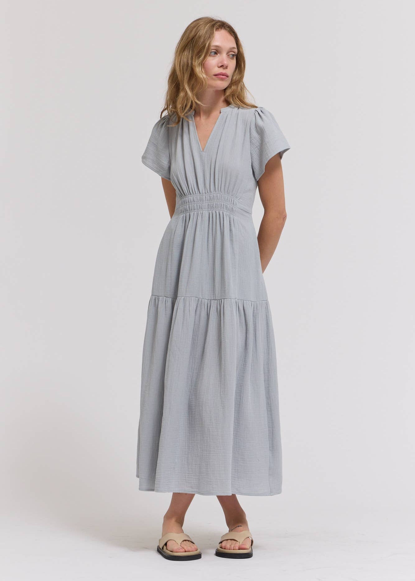 Sky Blue Cotton Gauze Midi Dress