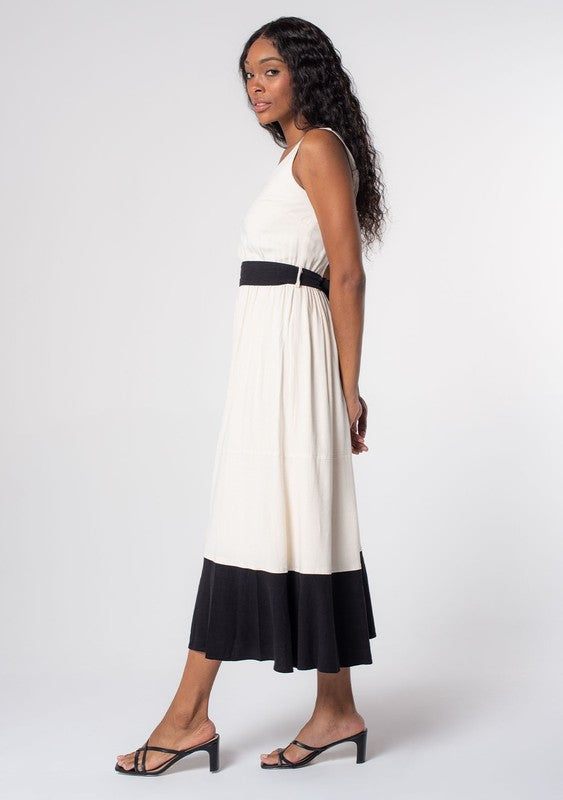 Linen Blend Color Block Dress