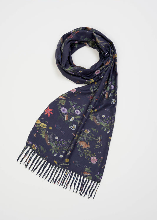 Navy Running Bunny Toile Fringe Scarf
