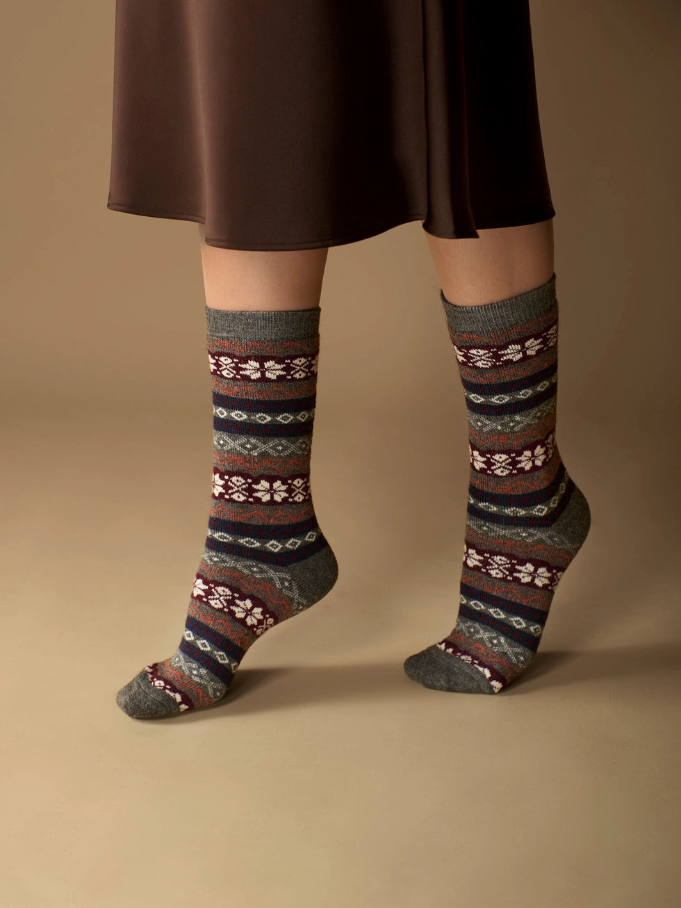 Fair Isle Alpaca Socks - Dark Gray