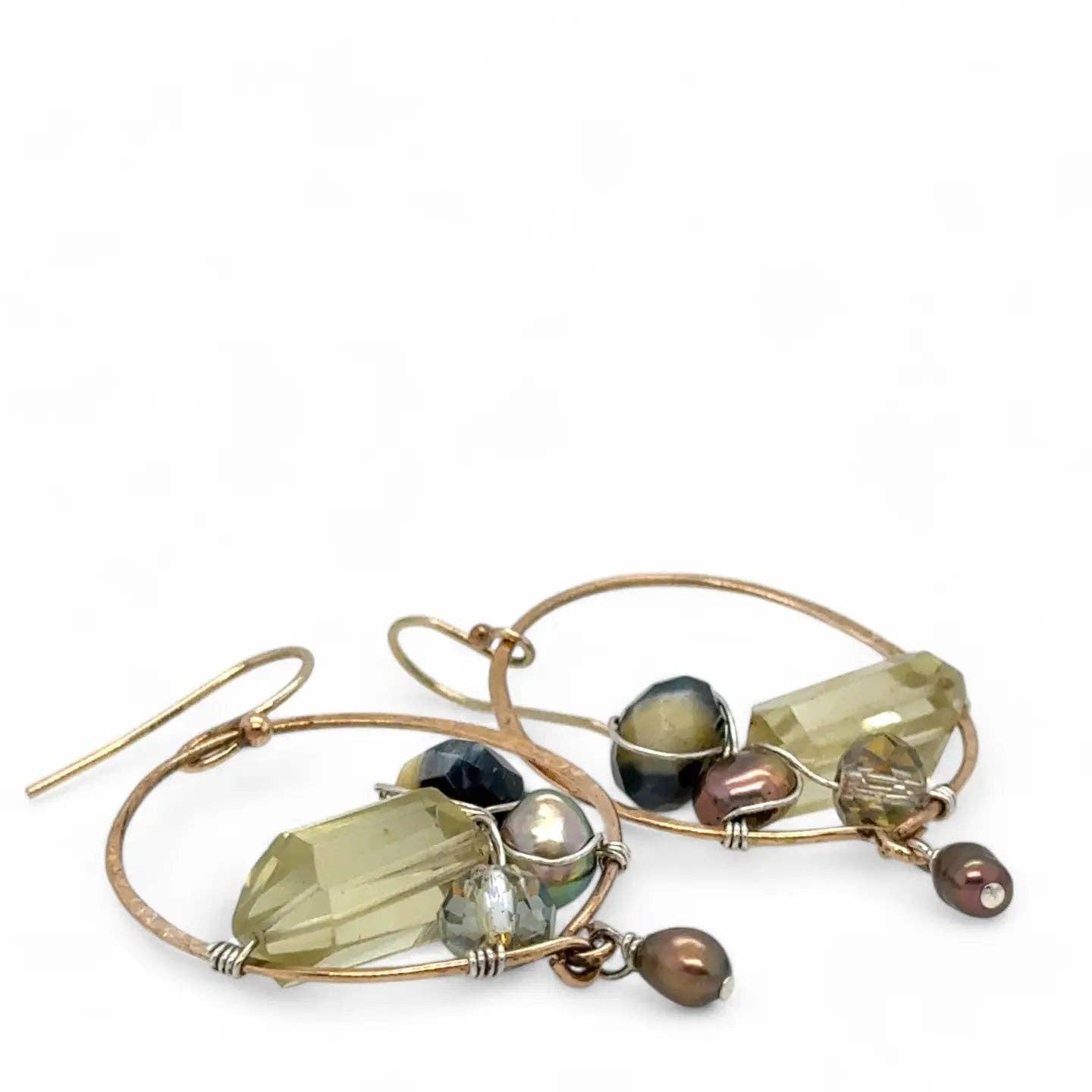 Embroidered Quartz Hoop Earrings