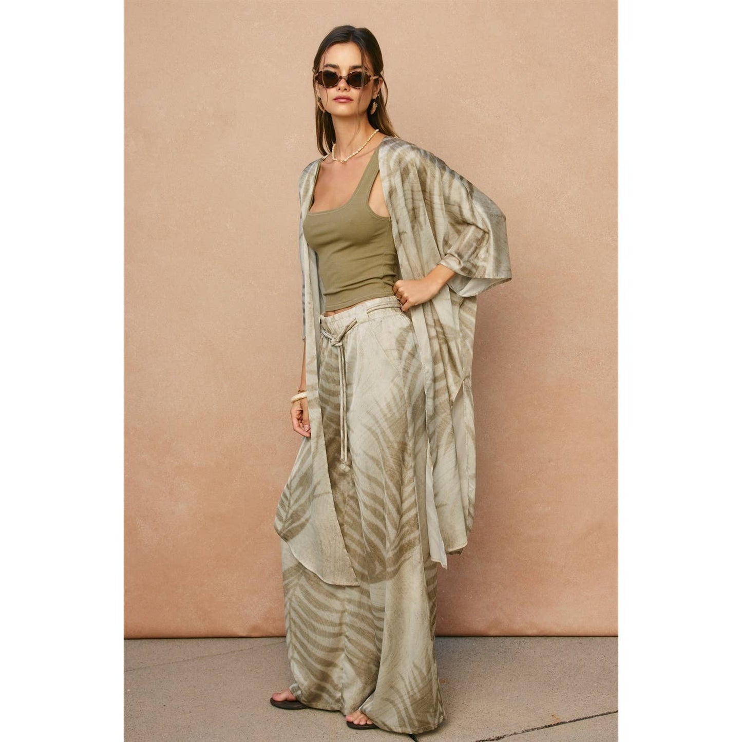 Sandstone Palm High Slit Kimono Duster