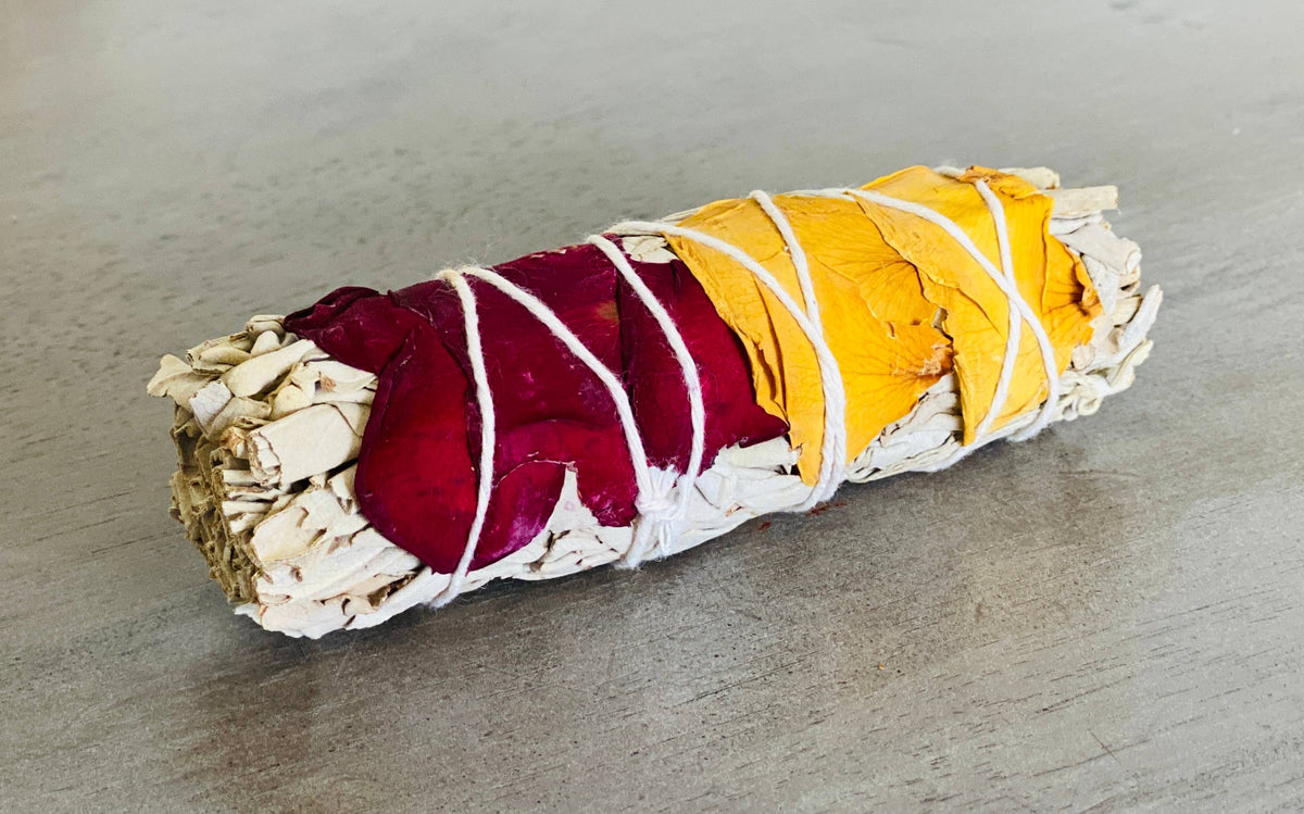 White Sage Smudge Sticks w/ Dried Rose Petals