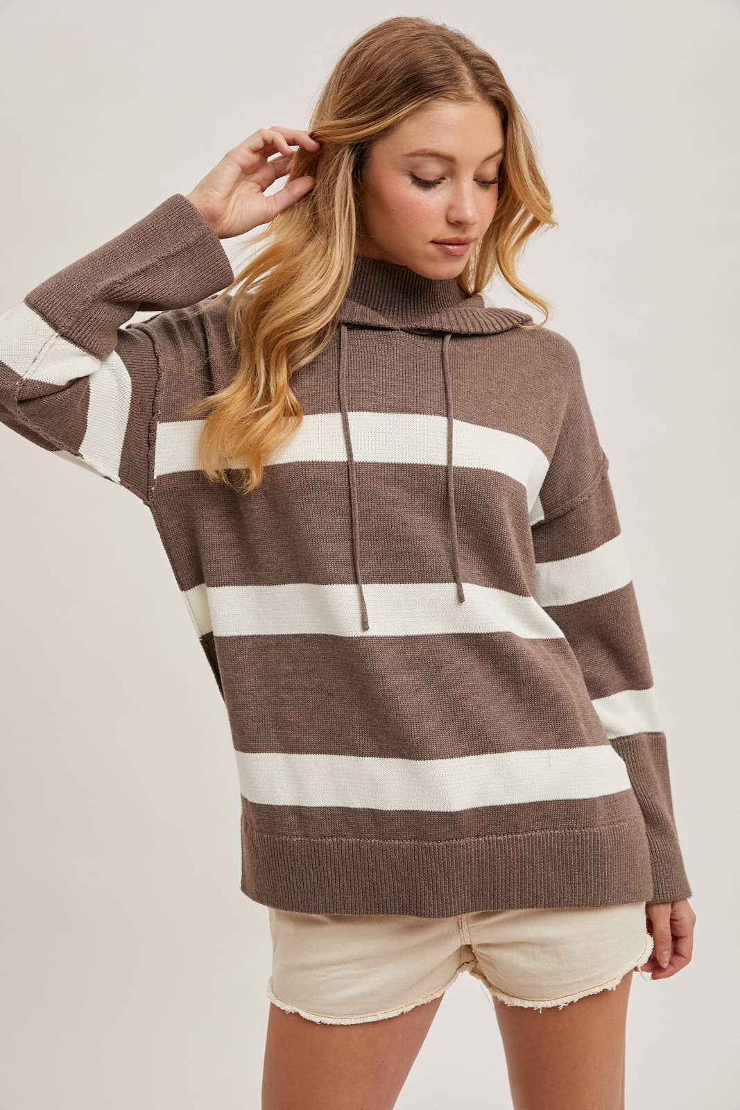 Mock Neck Hooded Knit Sweater