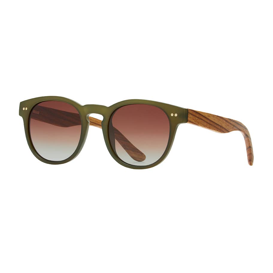 Indie - Matte Olive Green / Zebra Wood + Gradient Brown Polarized Lens