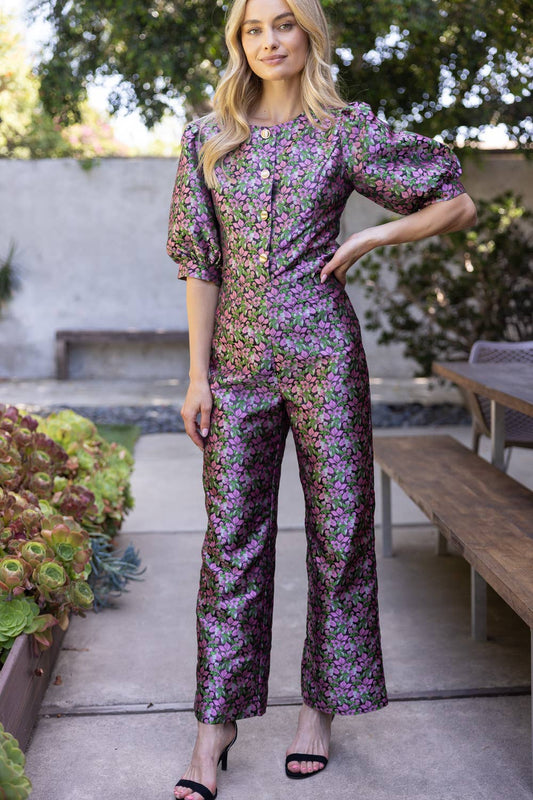 Floral Jacquard Straight Leg Pants