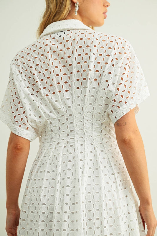 Eyelet Pleated Corset Shirt Dress