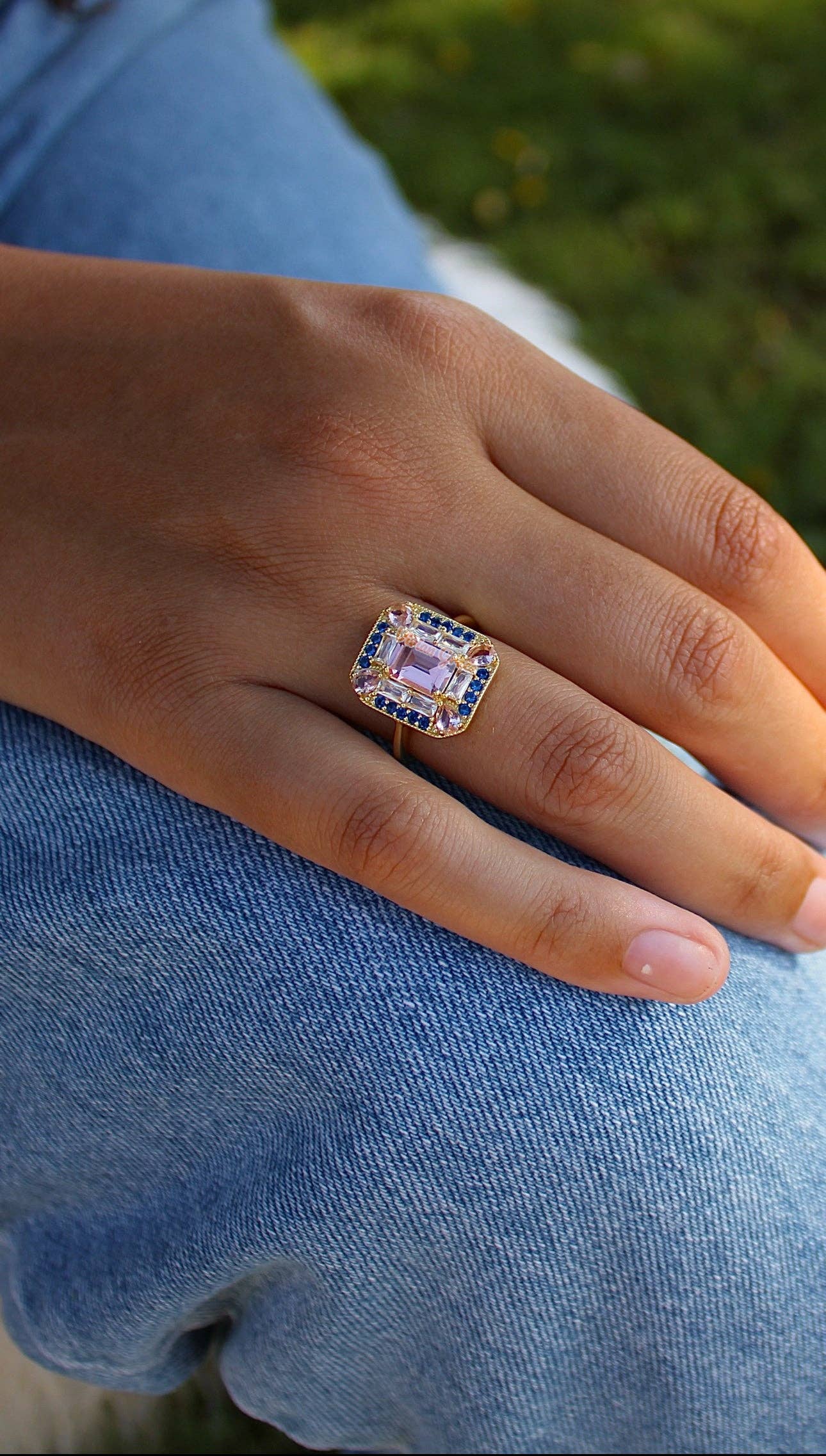 Sapphire Morganite Art Deco Cocktail Ring